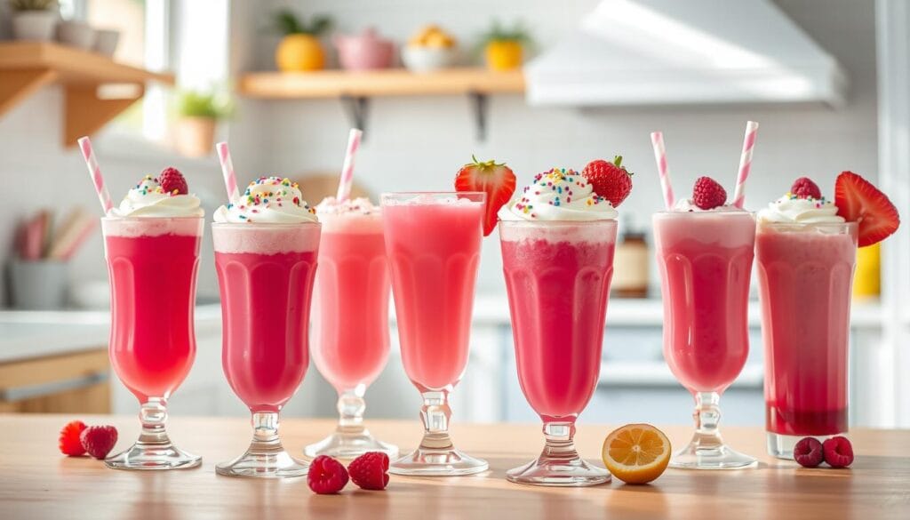pink drinks and strawberry milk